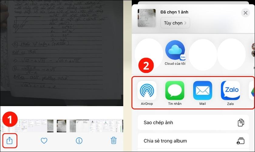 Chọn mục Chia sẻ để chuyển ảnh trên iPhone