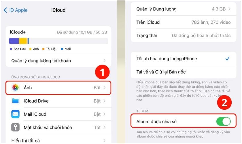 Bật tính năng chia sẻ Album