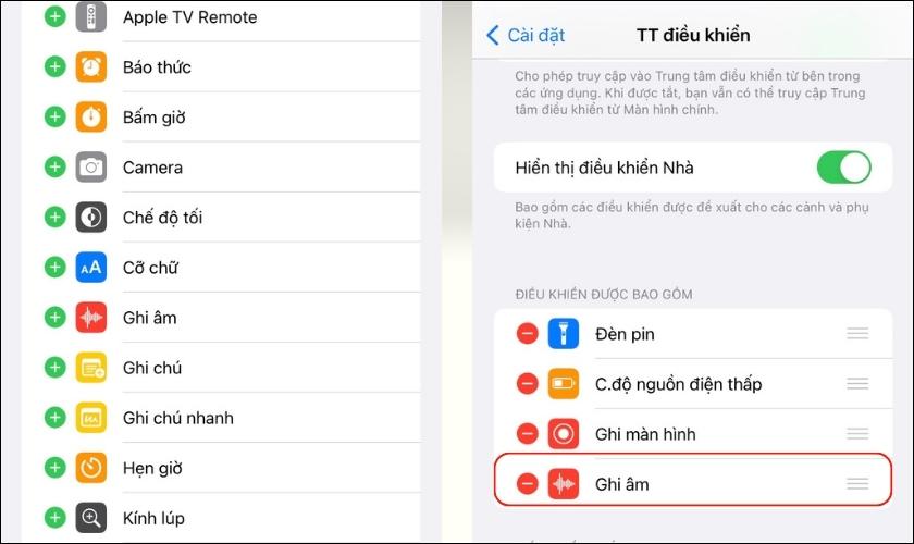 Cài Ghi âm trên iPhone vào Trung tâm điều khiển