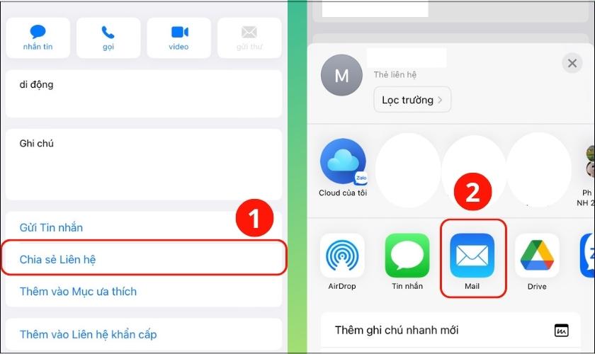 nhấn chọn chia sẻ liên hệ