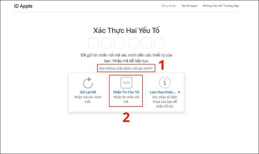 nhận mã xác nhận qua số điện thoại