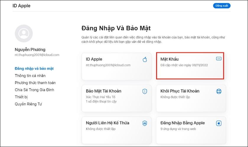 chọn mục đăng nhập và bảo mật