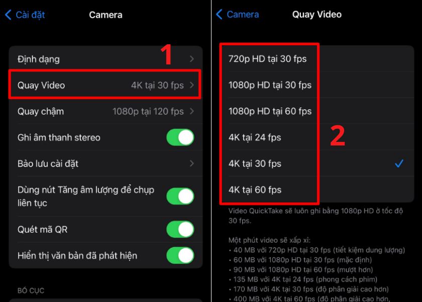 các chế độ quay video