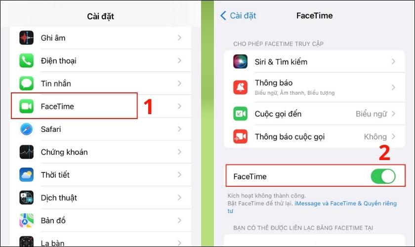 Facetime bị lỗi không kích hoạt được