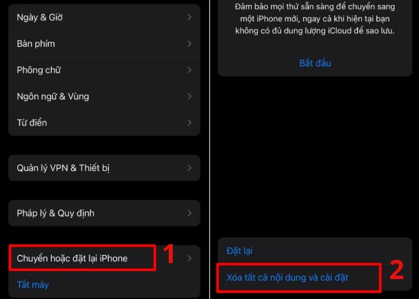 chuyển hoặc đặt lại iPhone
