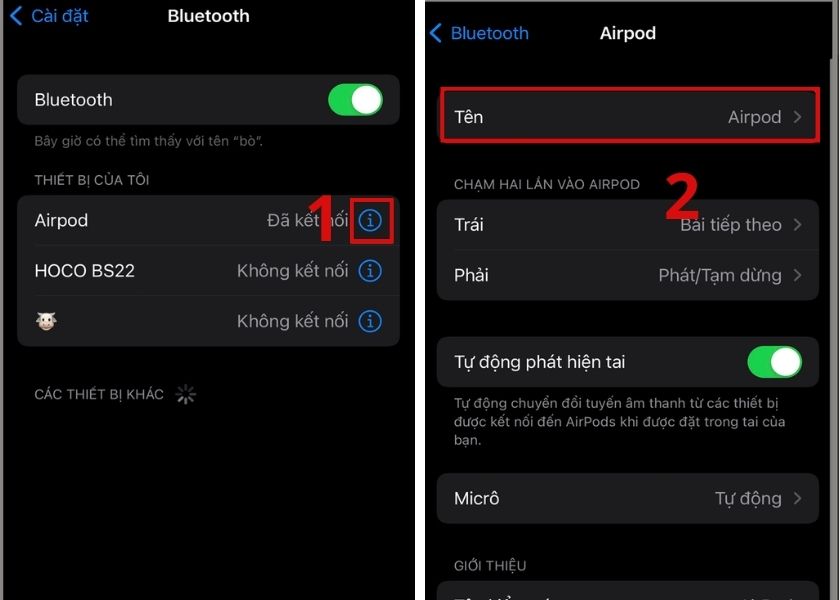 cách thay đổi tên airpods trên iphone, ipad