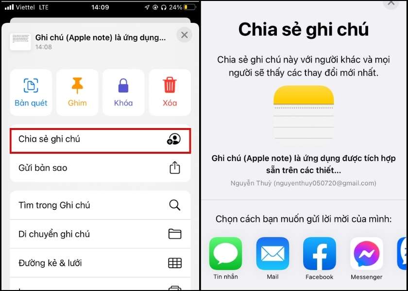 cài đặt ghi chú 