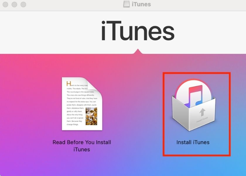 chọn install itunes để tiến hành tải bản mới nhất cho máy tính