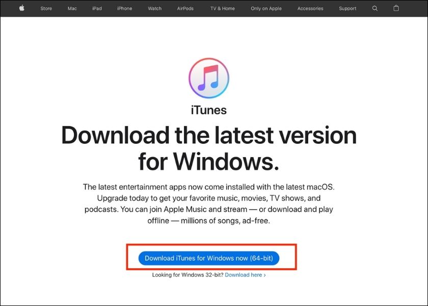 chọn download itunes for windows