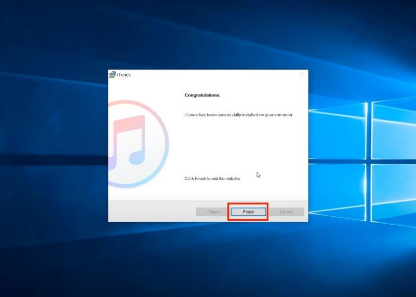 kết thúc quá trình download itunes bằng cách chọn vào finish