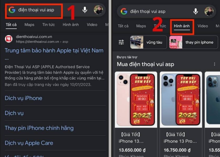 tìm kiếm bằng hình ảnh trên iphone từ trang google hình ảnh