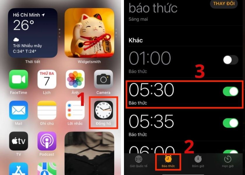 hướng dẫn báo thức dẫn báo thức iphone