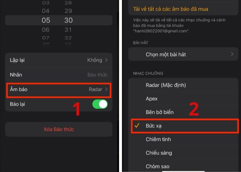 cách đổi chuông báo thức iphone