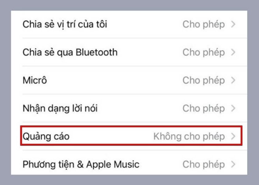 ấn vào không cho phép quảng cáo