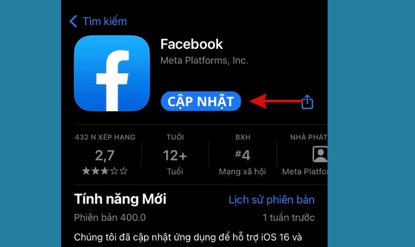 cập nhật facebook khi bị lỗi đăng nhập trên iphone