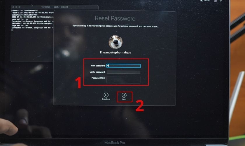 nhập và xác nhận lại mật khẩu macbook mới