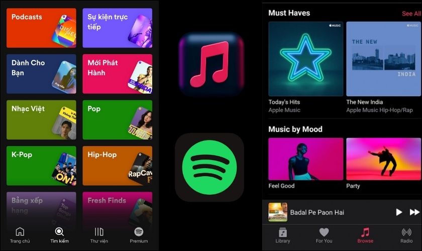 so sánh thư viện nhạc của apple music với spotify