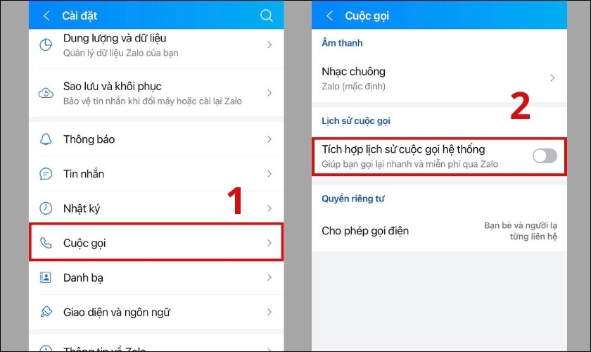 hướng dẫn tắt tích hợp lịch sử zalo