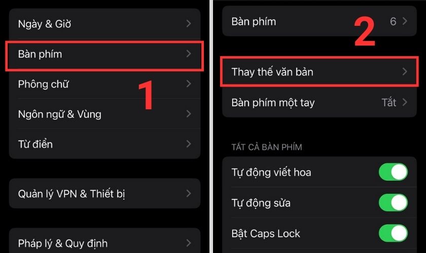 cài đặt tính năng thay thế trên iphone