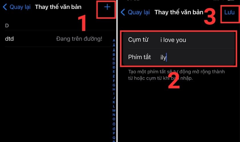 cách cài đặt chữ thay thế trên bàn phím iphone