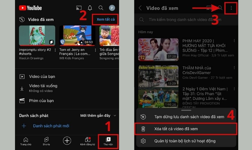 cách xóa lịch sử youtube