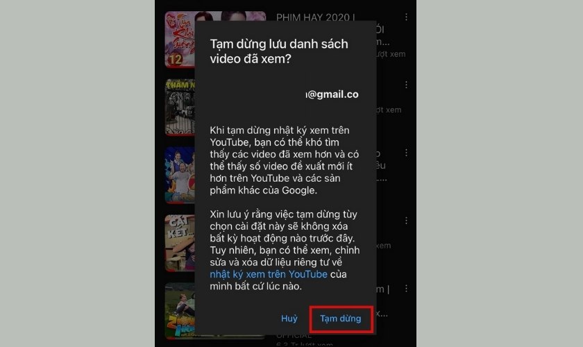 tắt lưu history trên youtube