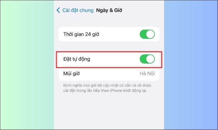 thiết lập date time tự động trên iPhone