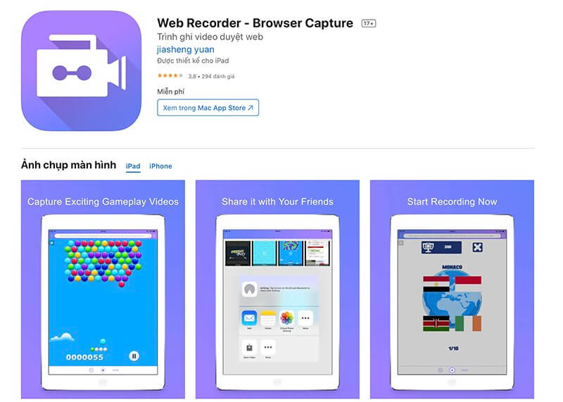 App quay màn hình iPhone Web Recorder