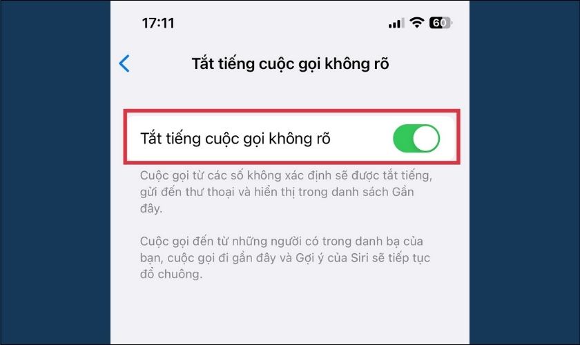 tắt tiếng cuộc gọi từ số không có trong dnah bạ trên iphone 