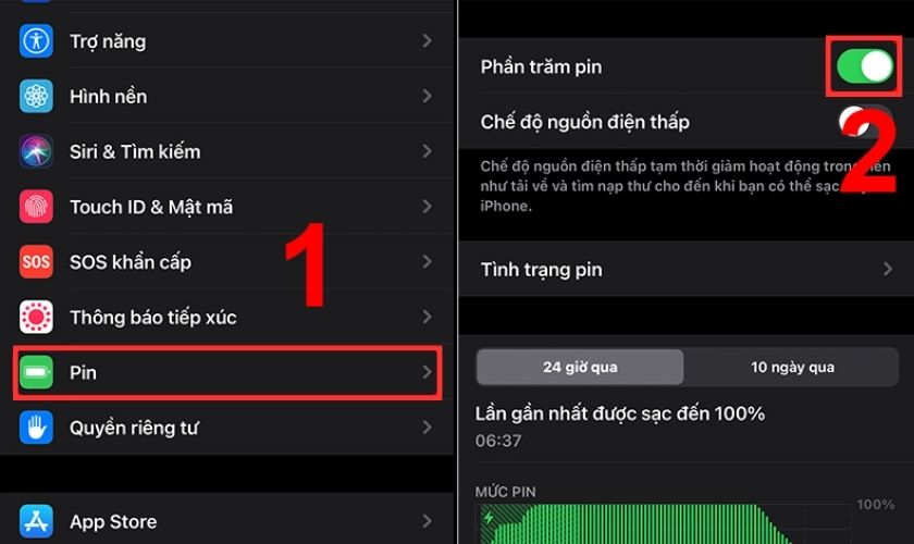 cách bật phần trăm pin iphone ios 16