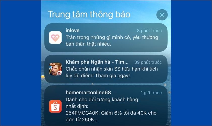 trung tâm thông báo vẫn hiển thị ở màn hình khóa