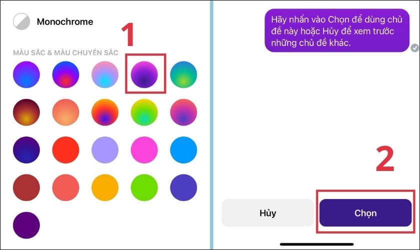 chủ đề màu sắc trên messenger iphone