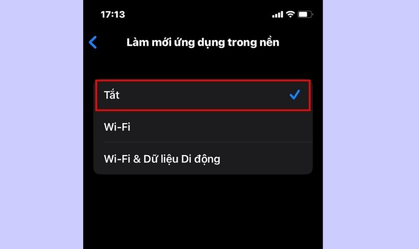 tắt làm mới ứng dụng trong nền để tăng tốc wifi