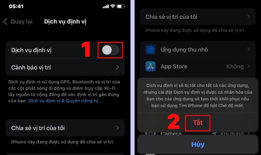 thực hiện cách tắt định vị khi bật 4g trên iphone