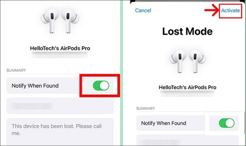 các bước định vị airpods bằng chết độ mất trong find my