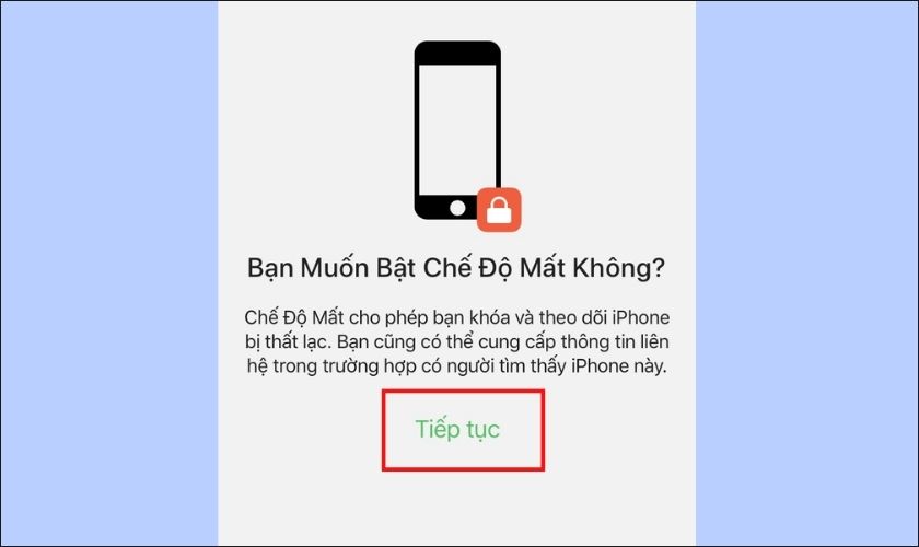 nhấn tiếp tục để thực hiện các bước khoá icloud