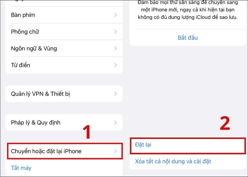 hướng dãn đặt lại trên iphone