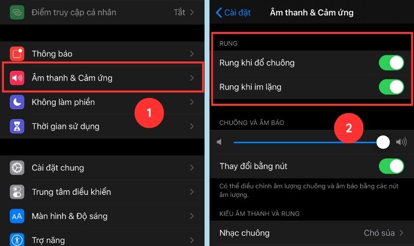 cách bật chế độ rung cho thông báo trên iphone