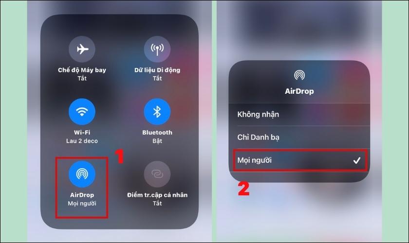 bật airdrop trên iphone để kết nối 