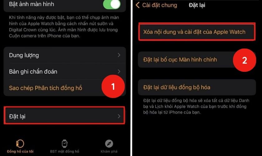 chọn xóa nội dung và cài đặt của apple watch