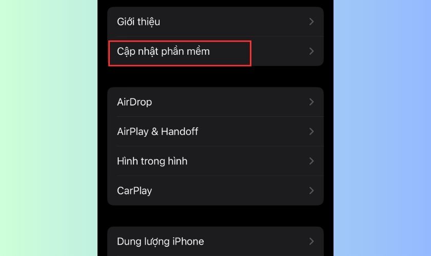 chọn cập nhật phần mềm