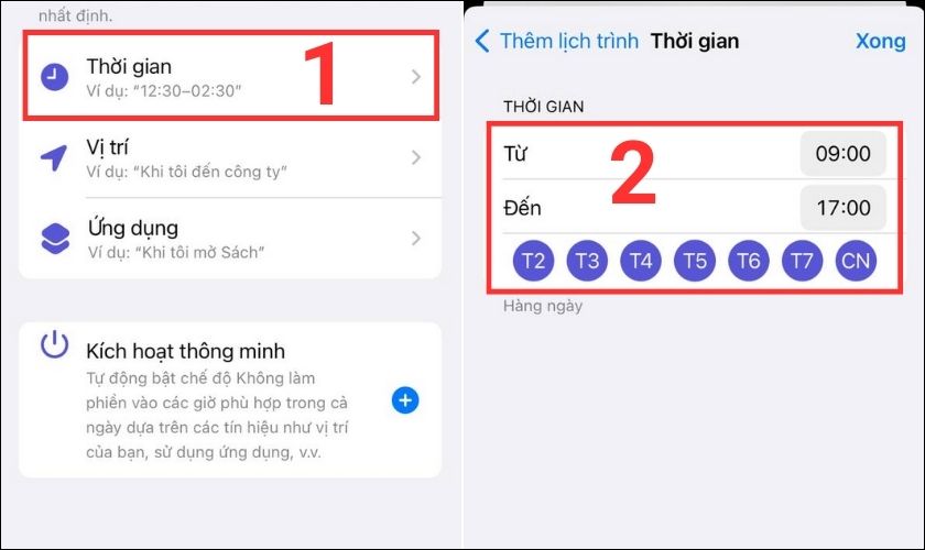 đặt thời gian cho chế độ tập trung trên iphone