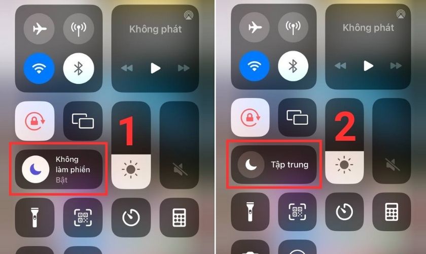 bật tắt chế độ không làm phiền trên iphone từ trung tâm điều khiển