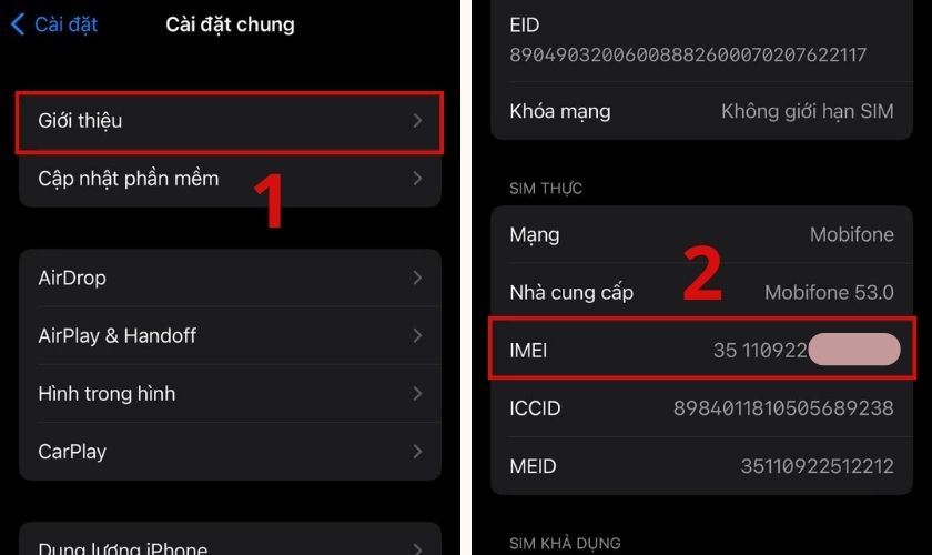 nhấn giữ và sao chép imei