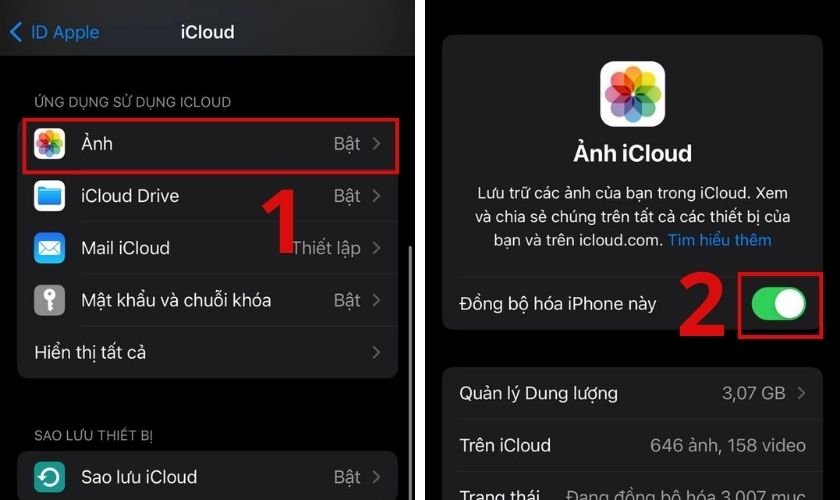 bật đồng bộ hóa hình ảnh trên icloud 