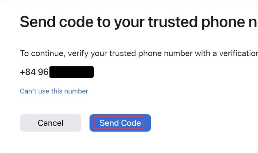 bấm vào send code