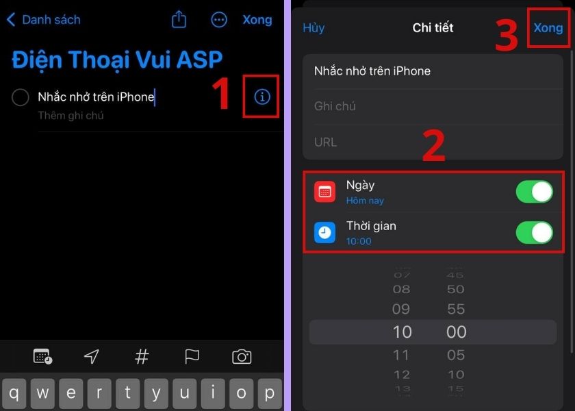 lưu cài đặt nhắc nhở vừa tạo trên iphone