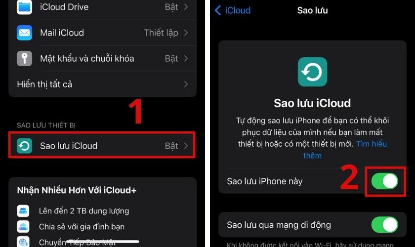 hướng dẫn bật tắt sao lưu icloud từ máy này sang máy khác