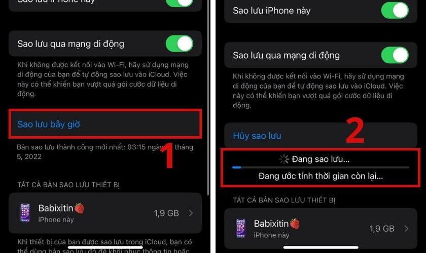 hướng dẫn sao lưu icloud từ máy này sang máy khác