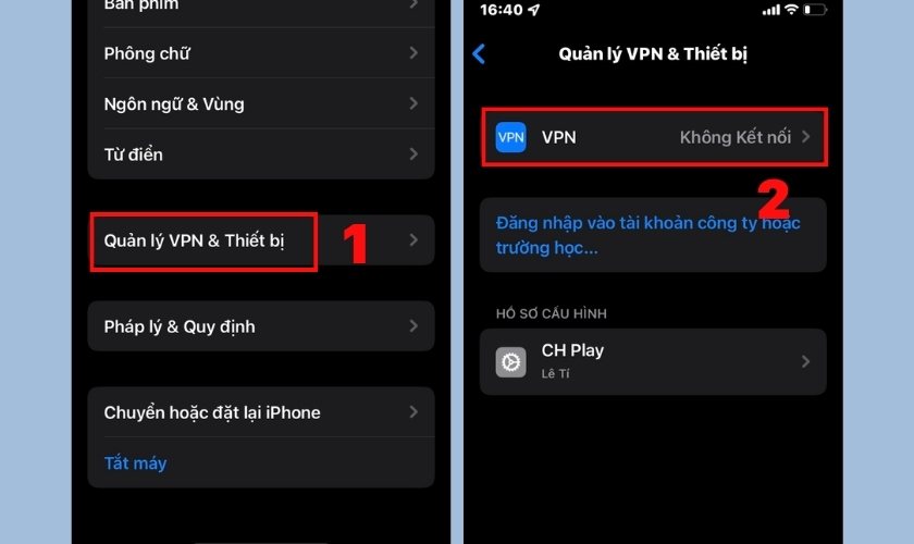 nhấp vào biểu tượng vpn